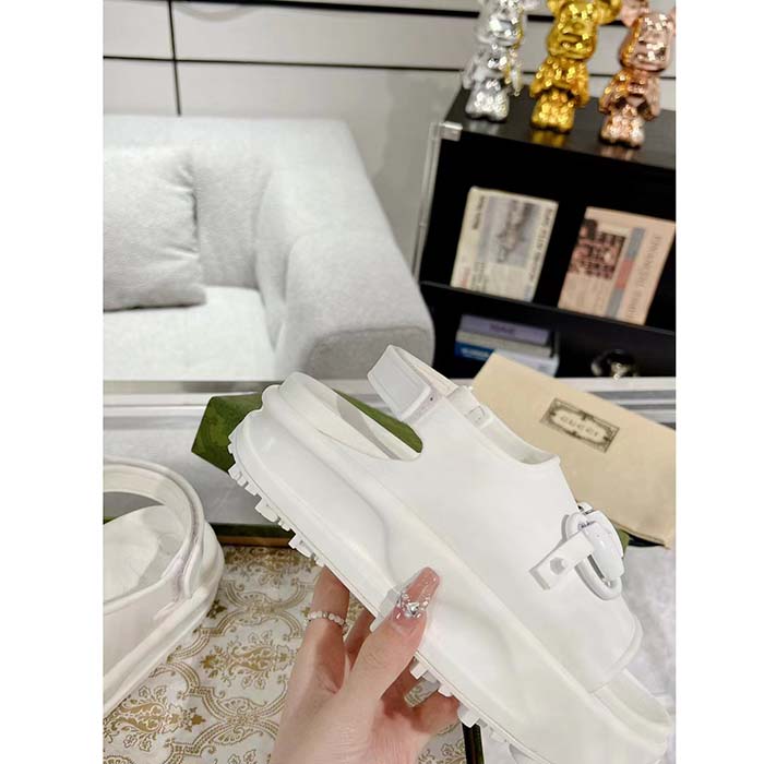 Gucci Women GG Horsebit Flatform Sandal White Rubber Plastic Horsebit Velcro Strap Closure
