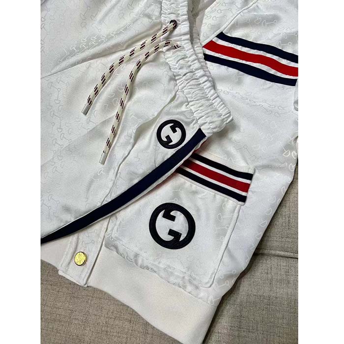 Gucci Women GG Technical Jersey Cardigan Web White V-Neck Dropped Shoulder Long Sleeves