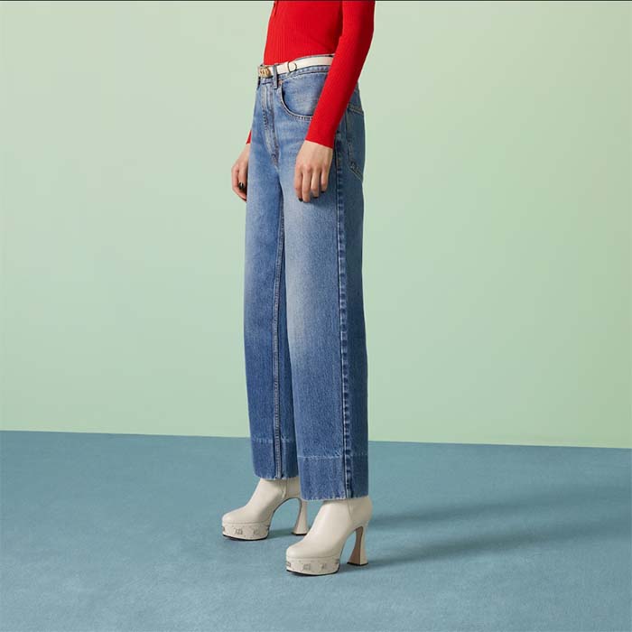 Gucci Women Platform GG Studs White Leather Spool High 11.4 CM Heel