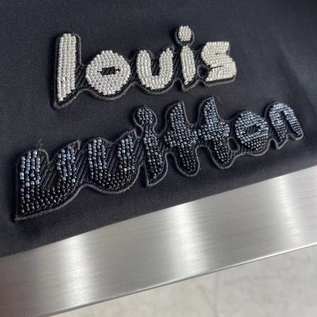 Louis Vuitton LV Men Bead-Embroidered Cotton T-Shirt Show Fit Embroidered Signature
