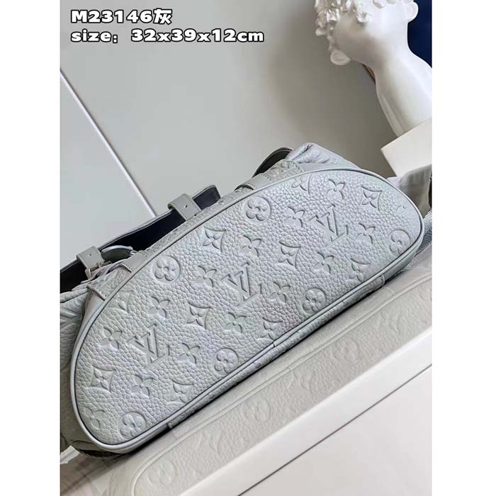 Louis Vuitton LV Unisex Christopher MM Backpack Mineral Gray Embossed Taurillon Monogram Cowhide Leather