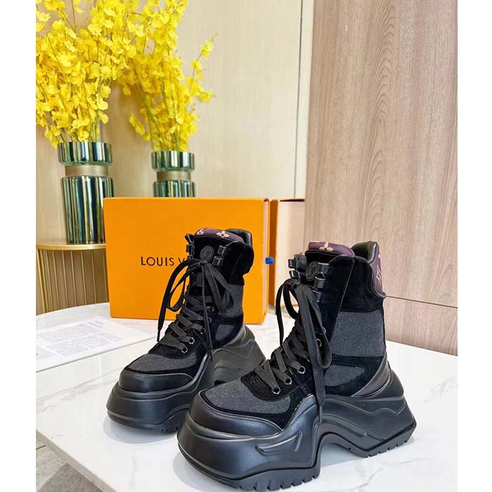 Louis Vuitton LV Unisex LV Archlight 2.0 Platform Black Suede Calf Leather Oversized Rubber