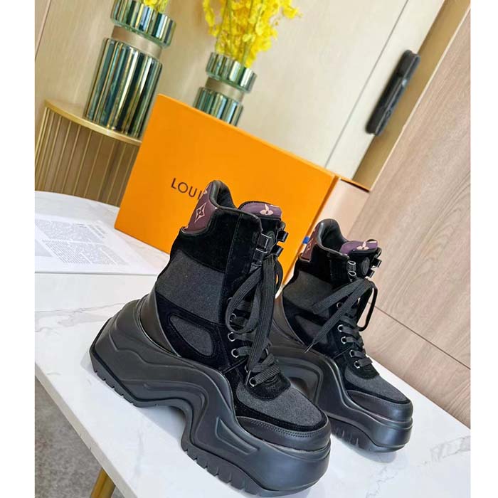 Louis Vuitton LV Unisex LV Archlight 2.0 Platform Black Suede Calf Leather Oversized Rubber