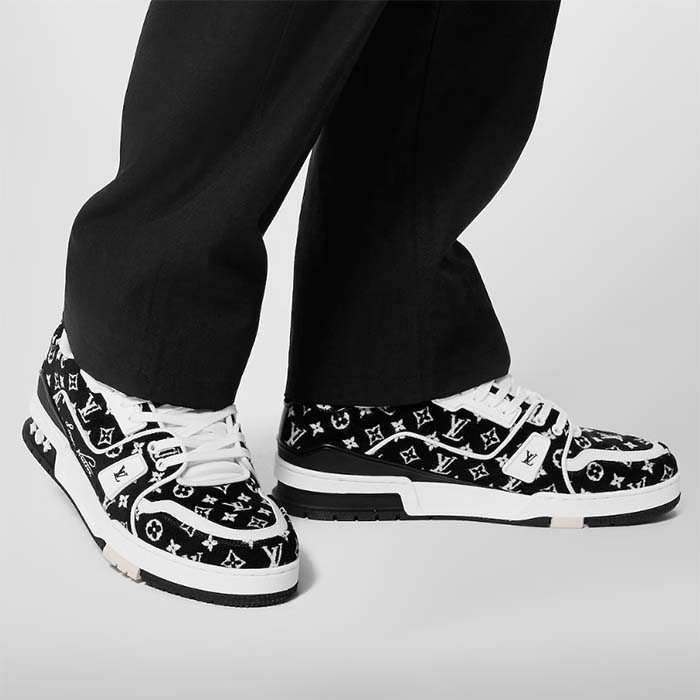 Louis Vuitton LV Unisex LV Trainer Sneaker Black Monogram Textile Rubber Outsole