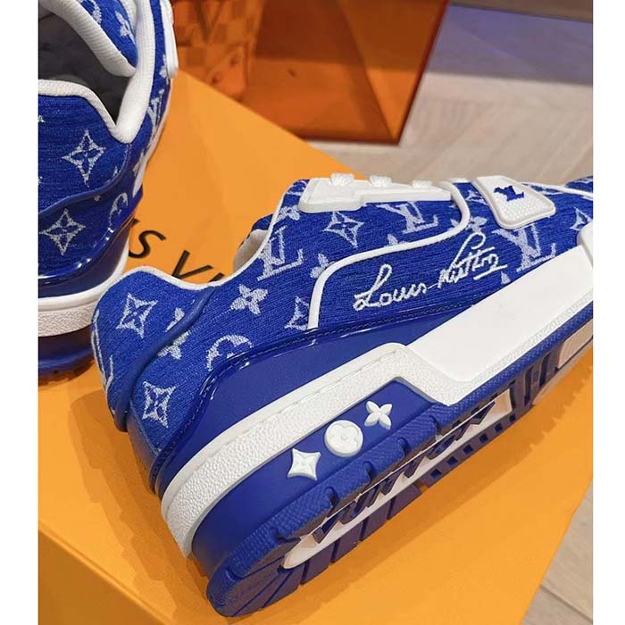 Louis Vuitton LV Unisex LV Trainer Sneaker Blue Monogram Textile Rubber Outsole