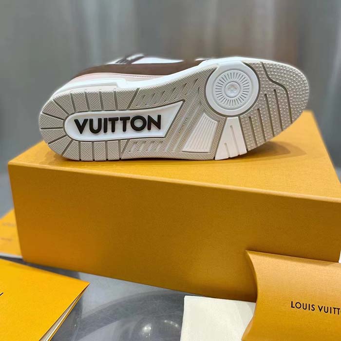 Louis Vuitton LV Unisex LV Trainer Sneaker Moka Brown Nubuck Calf Leather Grained