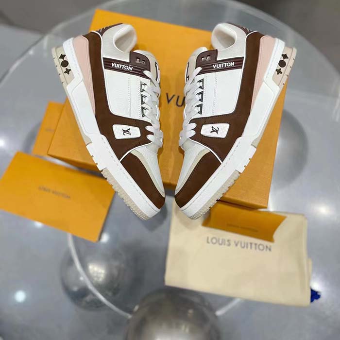 Louis Vuitton LV Unisex LV Trainer Sneaker Moka Brown Nubuck Calf Leather Grained