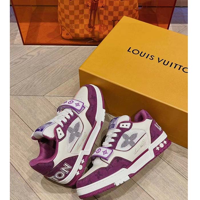 Louis Vuitton LV Unisex LV Trainer Sneaker Purple Monogram Denim Rubber Outsole