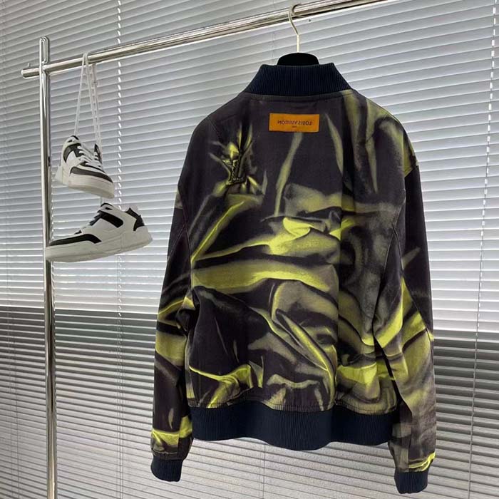 Louis Vuitton Men Graphic Cotton Bomber Jacket Relaxed Fit LV Dune Print Allover