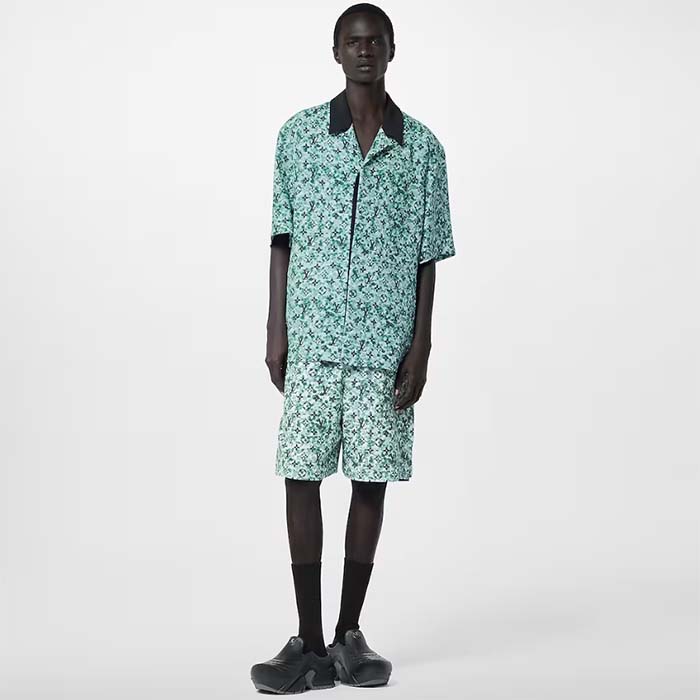 Louis Vuitton Men Monogram Crepe Short-Sleeved Shirt Relaxed Fit Blue Haze