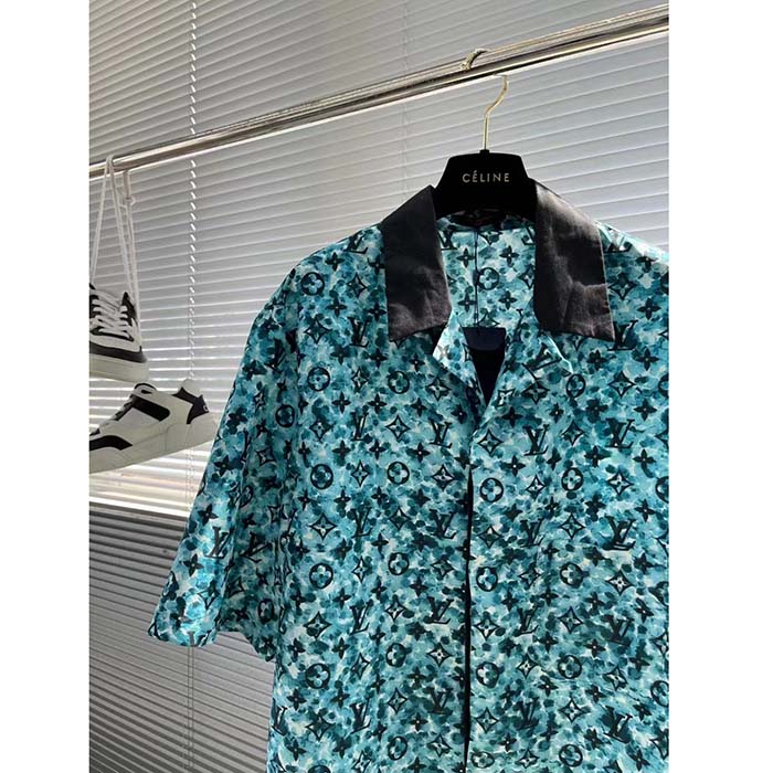 Louis Vuitton Women Monogram Crepe Short-Sleeved Shirt Relaxed Fit Blue Haze