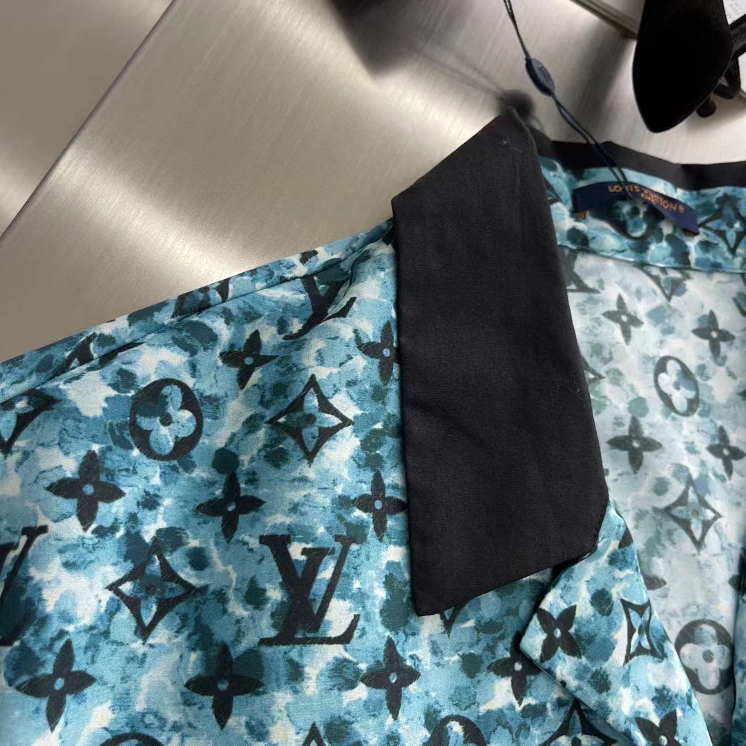 Louis Vuitton Women Monogram Crepe Short-Sleeved Shirt Relaxed Fit Blue Haze