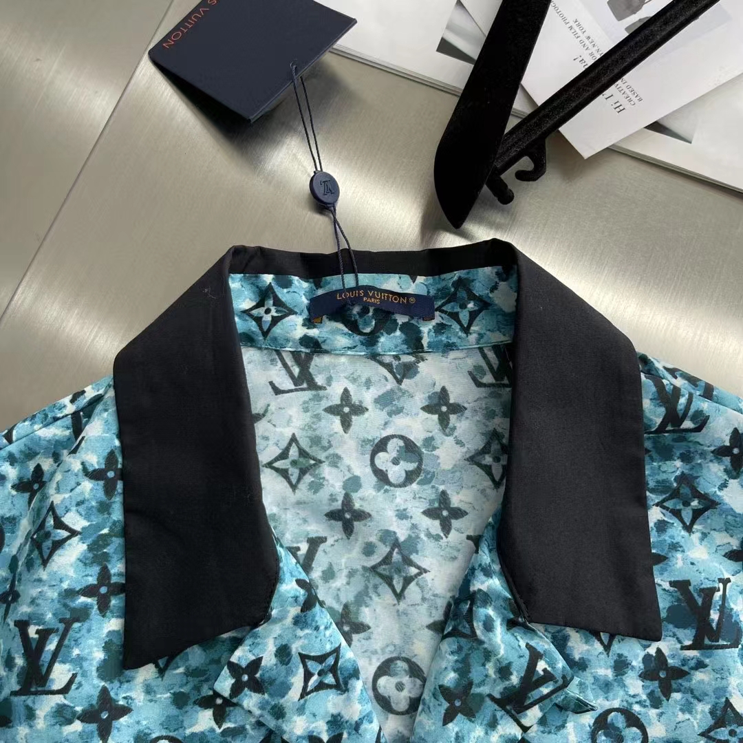 Louis Vuitton Women Monogram Crepe Short-Sleeved Shirt Relaxed Fit Blue Haze