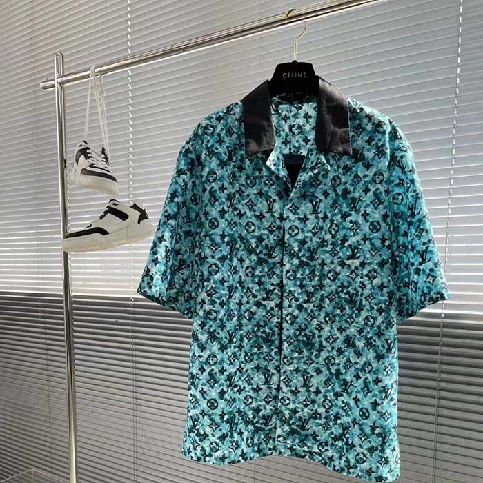 Louis Vuitton Women Monogram Crepe Short-Sleeved Shirt Relaxed Fit Blue Haze