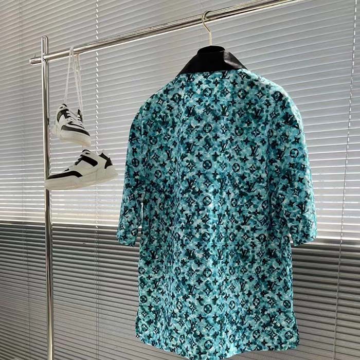 Louis Vuitton Women Monogram Crepe Short-Sleeved Shirt Relaxed Fit Blue Haze