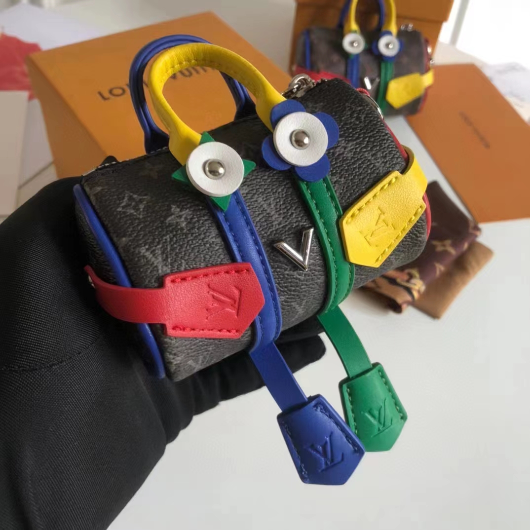 Louis Vuitton Unisex LV Mister Keepall Key Holder Bag Charm Monogram Eclipse Coated Canvas Leather