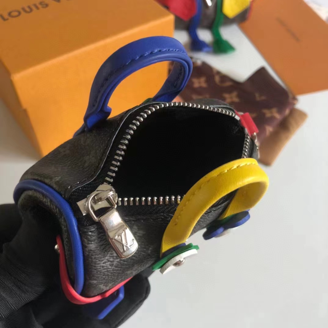 Louis Vuitton Unisex LV Mister Keepall Key Holder Bag Charm Monogram Eclipse Coated Canvas Leather