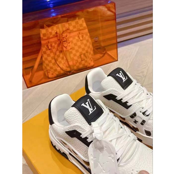 Louis Vuitton Unisex LV Trainer Sneaker Black Calf Leather Rubber Outsole Monogram Flowers