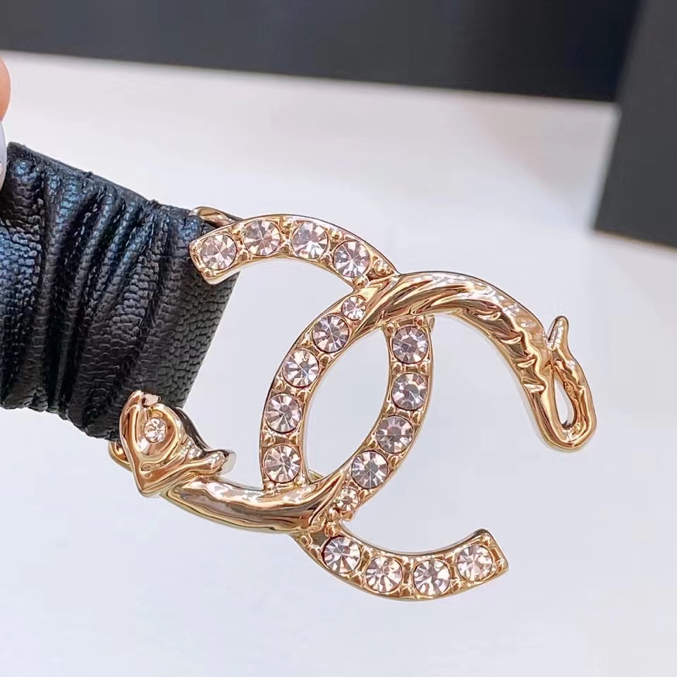 Chanel CC Women Belt Lambskin Gold-Tone Metal Strass Black