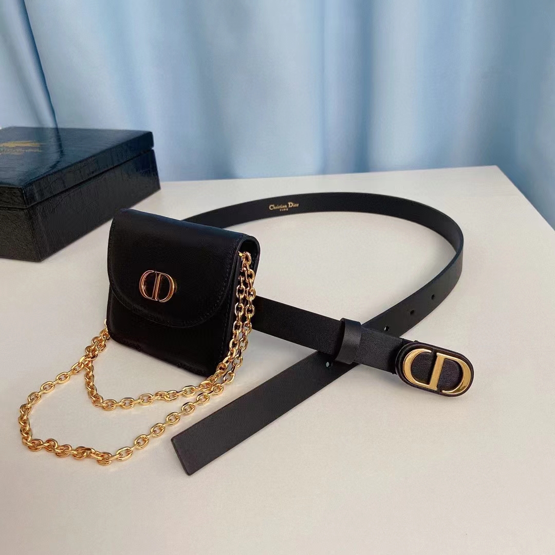 Dior CD Unisex 30 Montaigne Removable Pouch Belt Black Smooth Calfskin 20 MM Width