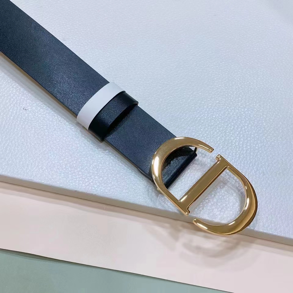 Dior CD Unisex 30 Montaigne Reversible Belt Black Latte Smooth Calfskin 35 MM Width