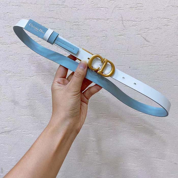 Dior CD Unisex 30 Montaigne Reversible Belt Blue White Smooth Calfskin 20 MM Width