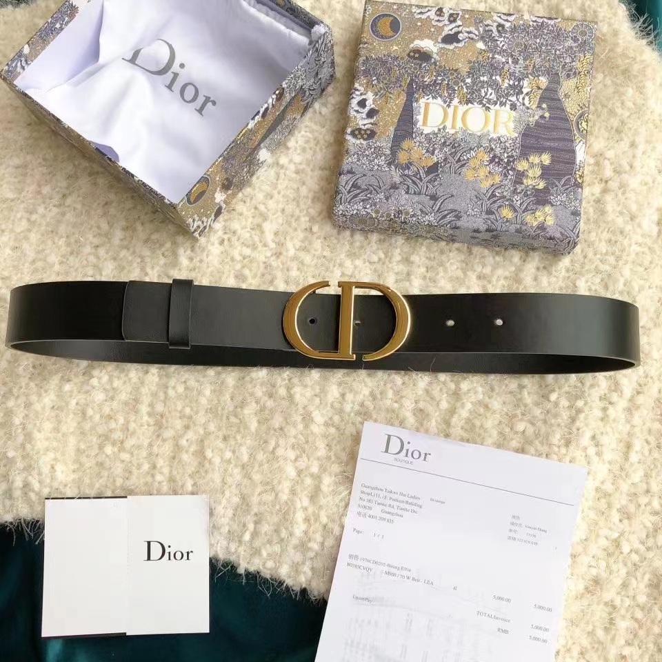 Dior CD Women 30 Montaigne Belt Black Smooth Calfskin 35 MM Width