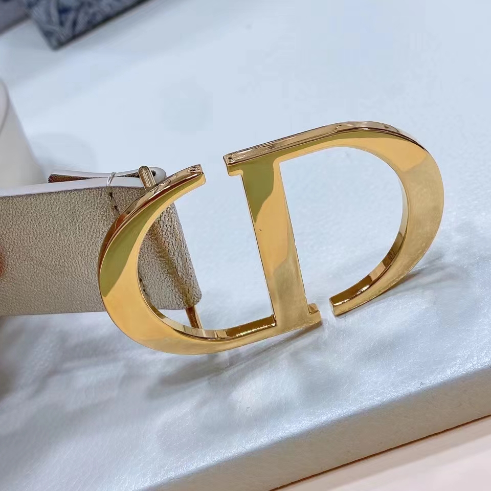 Dior CD Women 30 Montaigne Reversible Belt Gold-Tone Latte Smooth Calfskin 20 MM