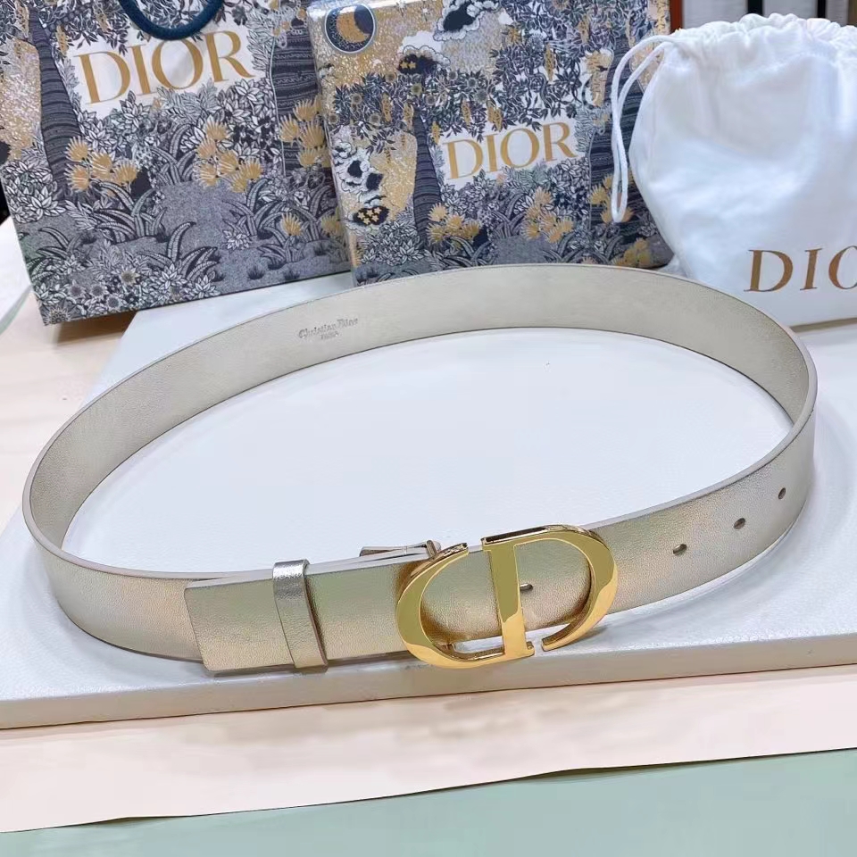 Dior CD Women 30 Montaigne Reversible Belt Gold-Tone Latte Smooth Calfskin 20 MM