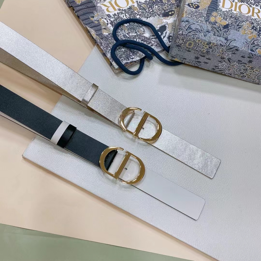 Dior CD Women 30 Montaigne Reversible Belt Gold-Tone Latte Smooth Calfskin 20 MM