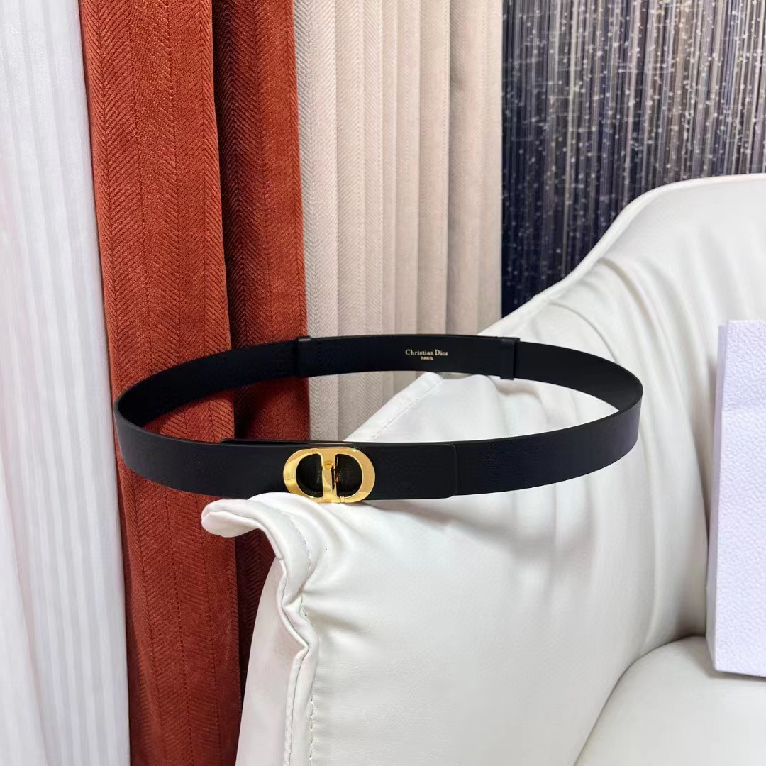 Dior Unisex CD 30 Montaigne Avenue Belt Black Ultrasmooth Calfskin 25 MM Width