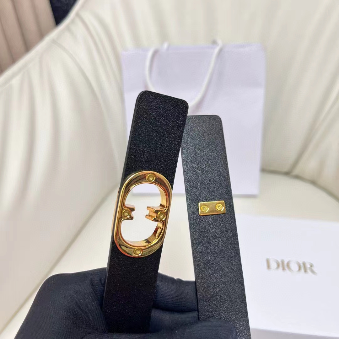 Dior Unisex CD 30 Montaigne Avenue Belt Black Ultrasmooth Calfskin 25 MM Width