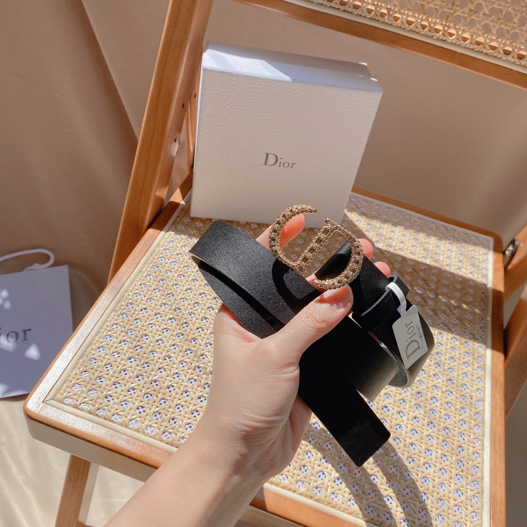 Dior Unisex CD 30 Montaigne Crystals Belt Black Smooth Calfskin Silver-Tone 27 MM Width