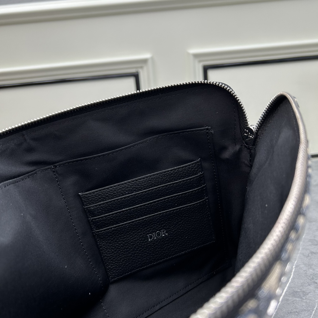 Dior Unisex CD A5 Pouch Beige Black Dior Oblique Jacquard