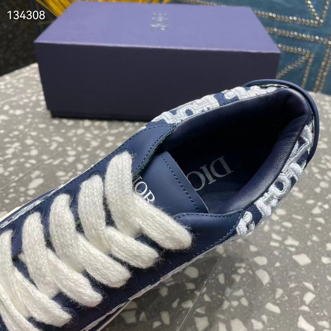Dior Unisex CD B33 Sneaker Navy Blue Smooth Calfskin Cream Oblique Raised Embroidery