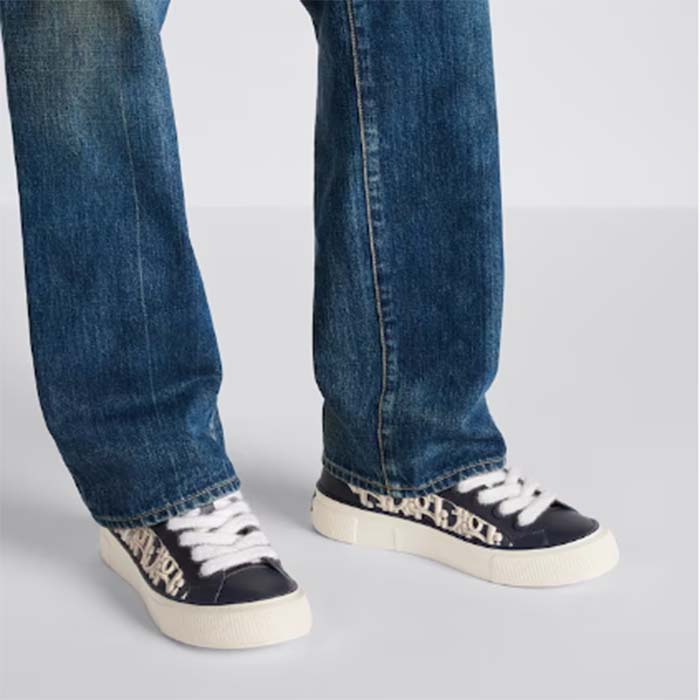 Dior Unisex CD B33 Sneaker Navy Blue Smooth Calfskin Cream Oblique Raised Embroidery