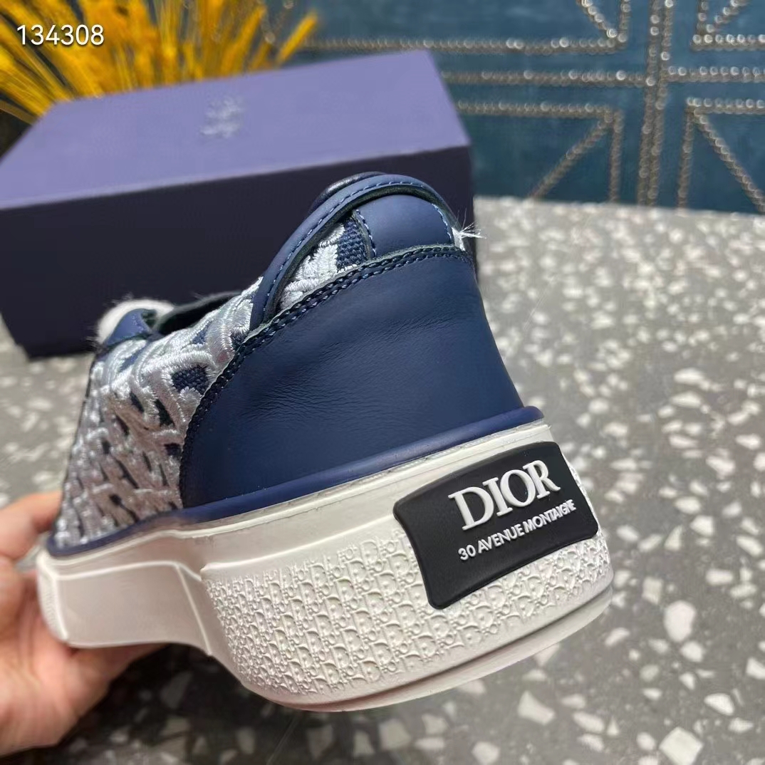 Dior Unisex CD B33 Sneaker Navy Blue Smooth Calfskin Cream Oblique Raised Embroidery