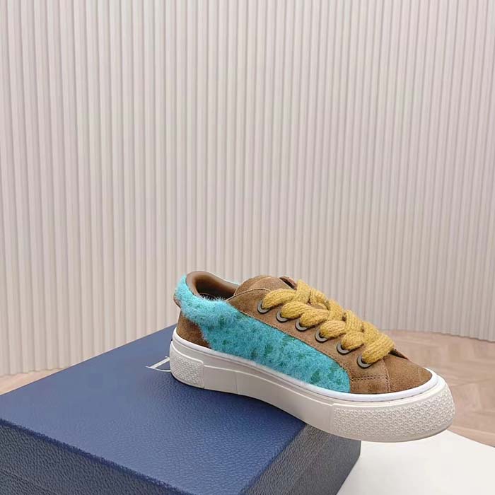 Dior Unisex CD Digital Twin Collectible B33 Sneaker Turquoise Dior Oblique Mohair Brown Suede