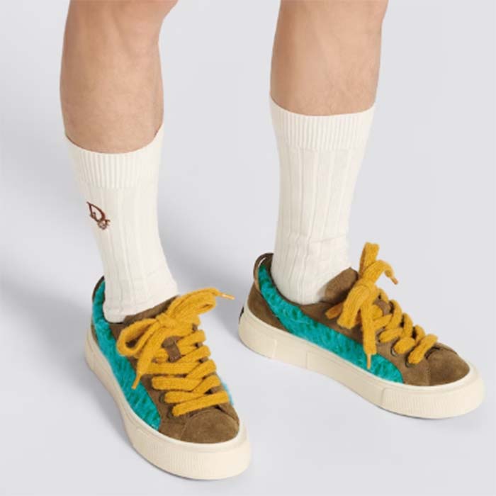 Dior Unisex CD Digital Twin Collectible B33 Sneaker Turquoise Dior Oblique Mohair Brown Suede