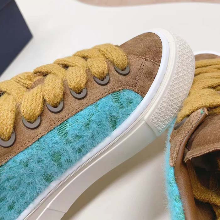 Dior Unisex CD Digital Twin Collectible B33 Sneaker Turquoise Dior Oblique Mohair Brown Suede