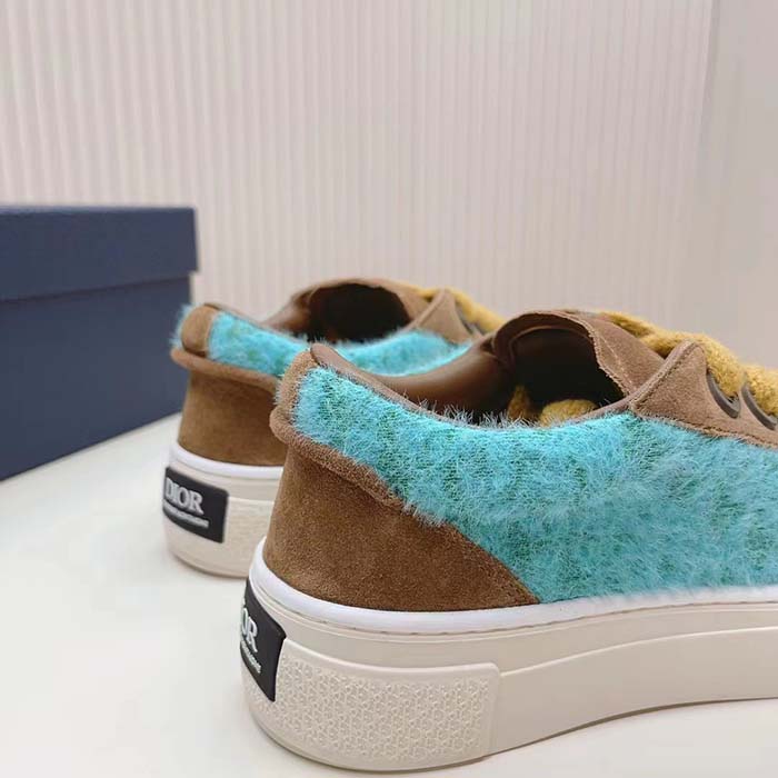 Dior Unisex CD Digital Twin Collectible B33 Sneaker Turquoise Dior Oblique Mohair Brown Suede