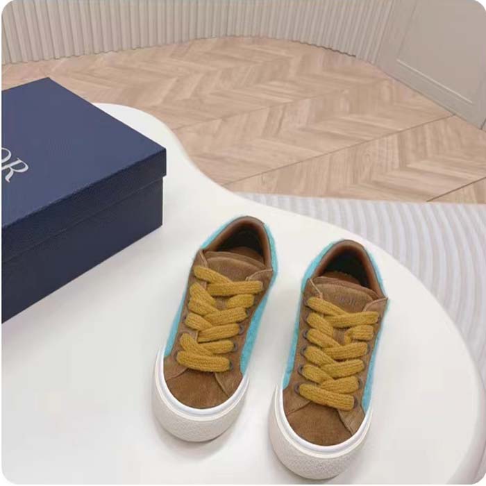 Dior Unisex CD Digital Twin Collectible B33 Sneaker Turquoise Dior Oblique Mohair Brown Suede