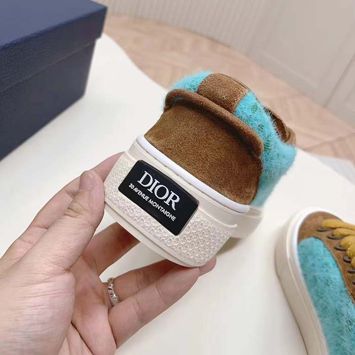 Dior Unisex CD Digital Twin Collectible B33 Sneaker Turquoise Dior Oblique Mohair Brown Suede