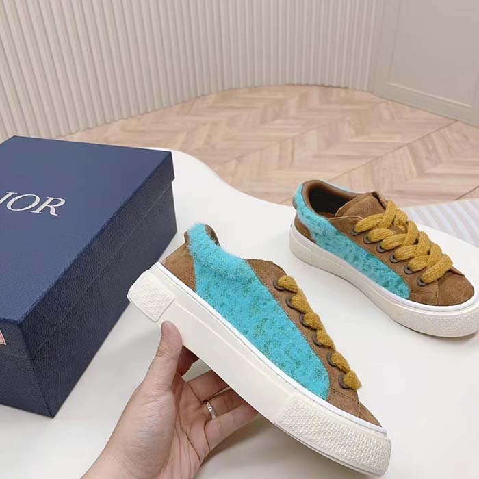 Dior Unisex CD Digital Twin Collectible B33 Sneaker Turquoise Dior Oblique Mohair Brown Suede
