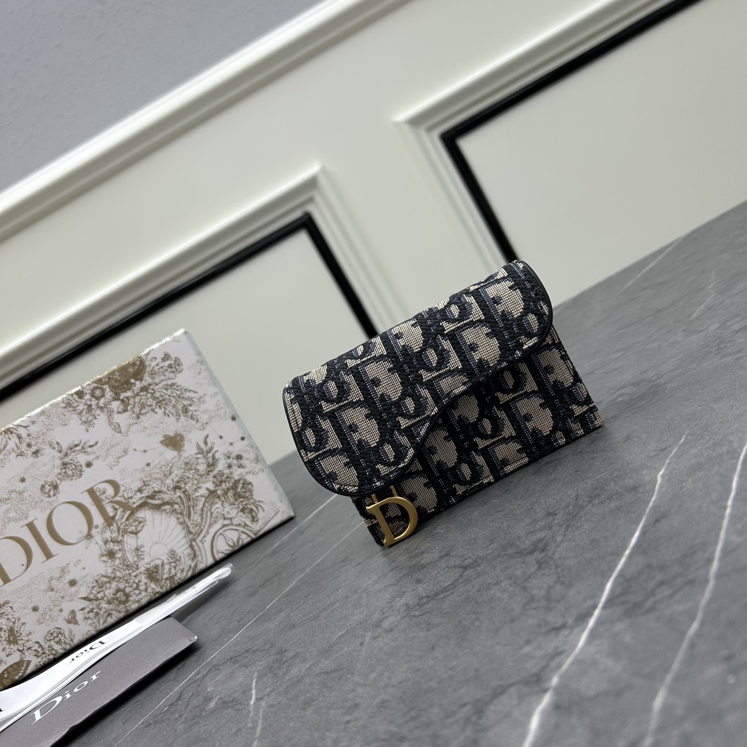 Dior Unisex CD Saddle 5-Gusset Card Holder Blue Dior Oblique Jacquard