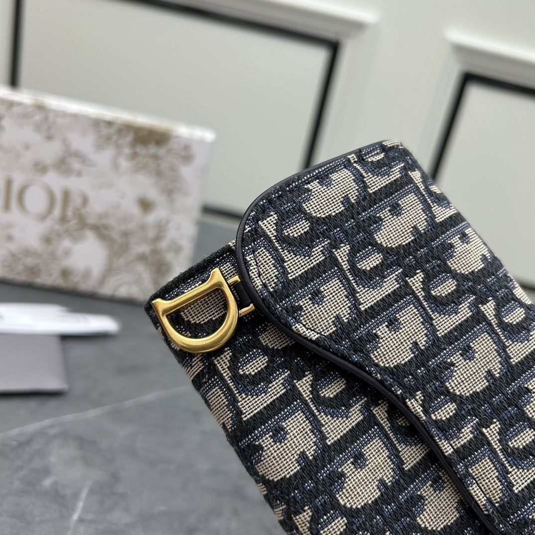 Dior Unisex CD Saddle 5-Gusset Card Holder Blue Dior Oblique Jacquard