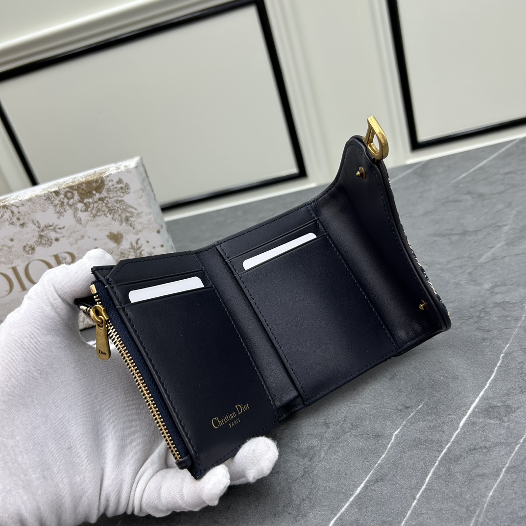 Dior Unisex CD Saddle 5-Gusset Card Holder Blue Dior Oblique Jacquard