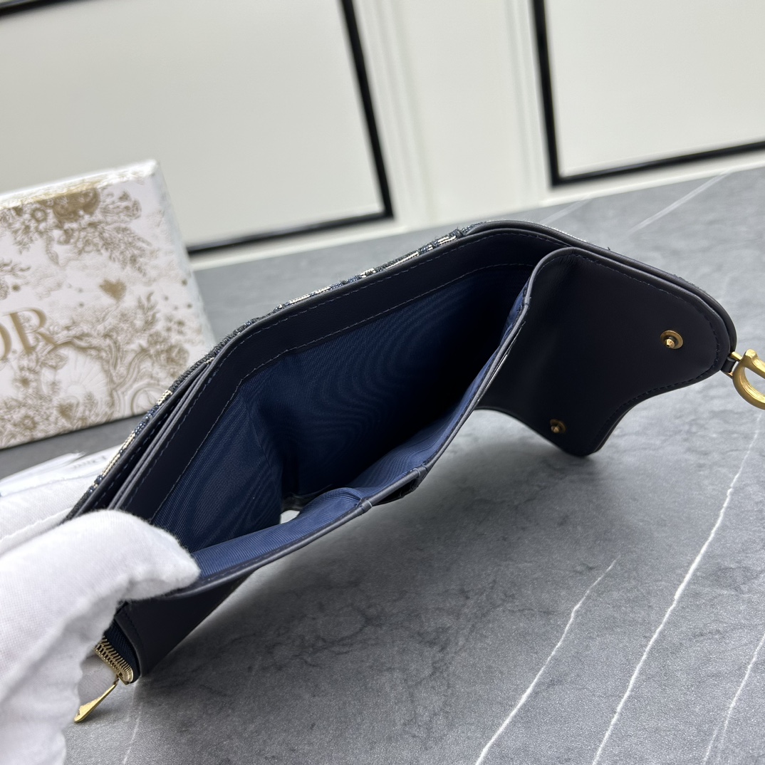 Dior Unisex CD Saddle 5-Gusset Card Holder Blue Dior Oblique Jacquard