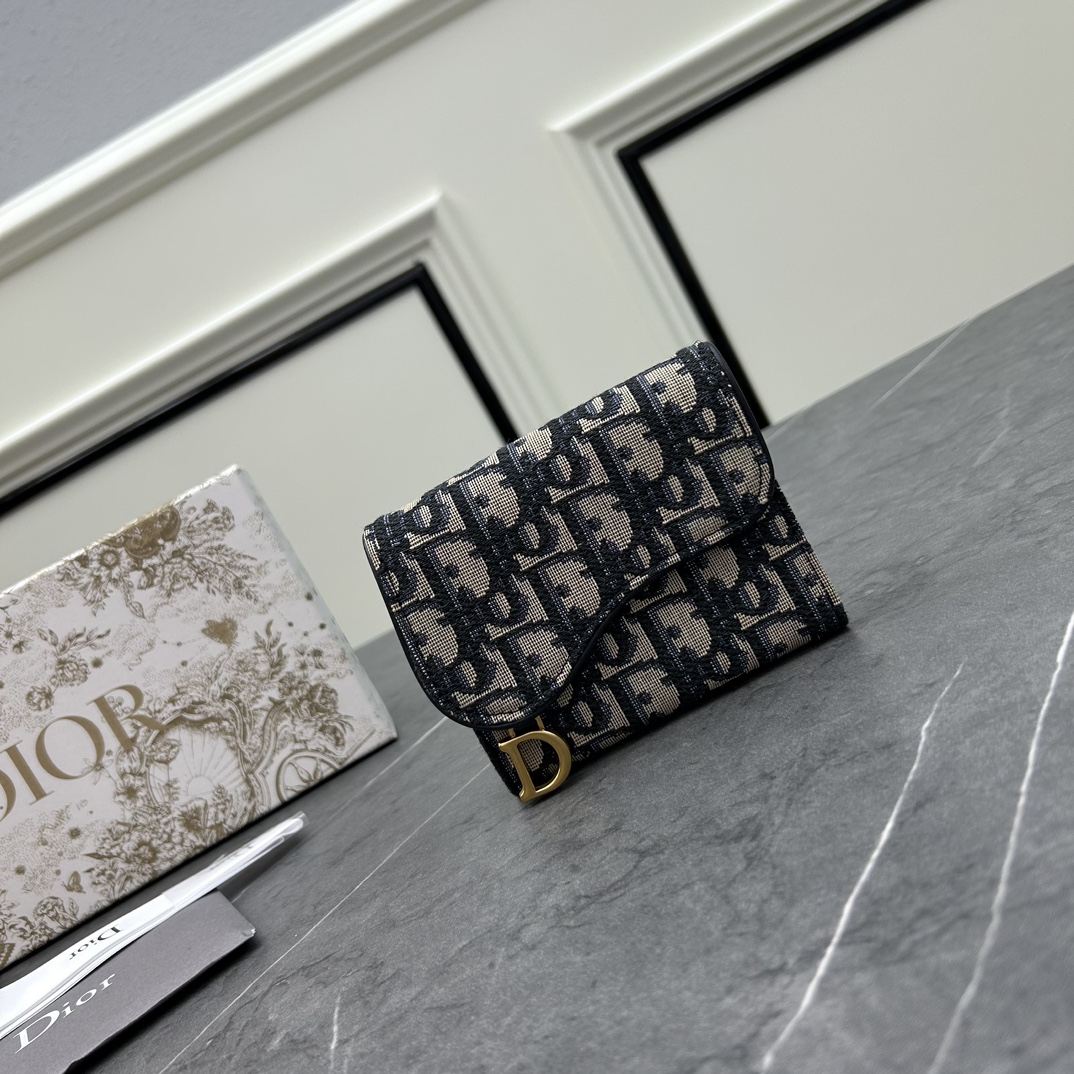 Dior Unisex CD Saddle 5-Gusset Card Holder Blue Dior Oblique Jacquard