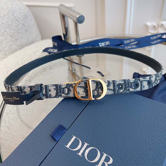 Dior Unisex CD Saddle Belt Blue Dior Oblique Jacquard 20 MM Width